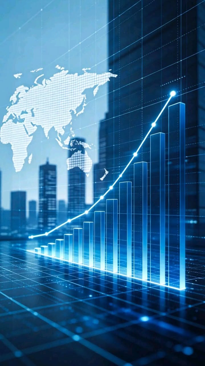 Global growth strategy represented by a rising data chart